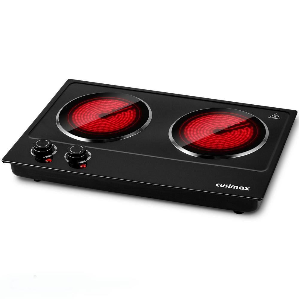 JEREMY CASS Double Infrared Burner 7.1 in. Black Countertop Hot Plate with Temperature Control