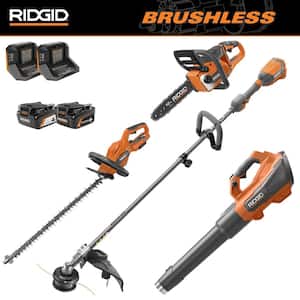 18V Brushless Cordless String Trimmer, Blower, Chainsaw, and Hedge Trimmer w/2 Batteries and 2 Chargers