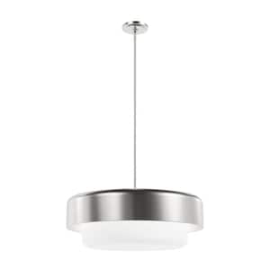 Station 4-Light Brushed Nickel Shaded Pendant Light with Cased White Glass Shade
