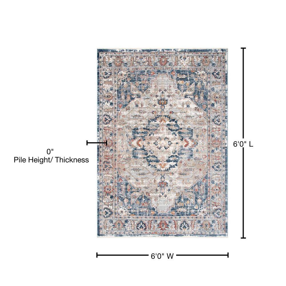 Reversible 6' Square Gray Synthetic Easy-Care Area Rug