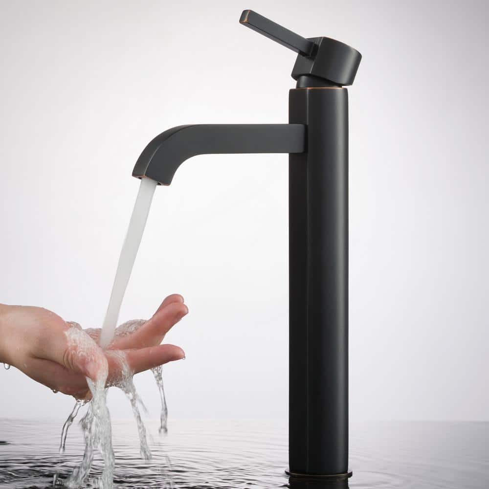 Satin Nickel Modern Vessel Single Hole Faucet in Bronze