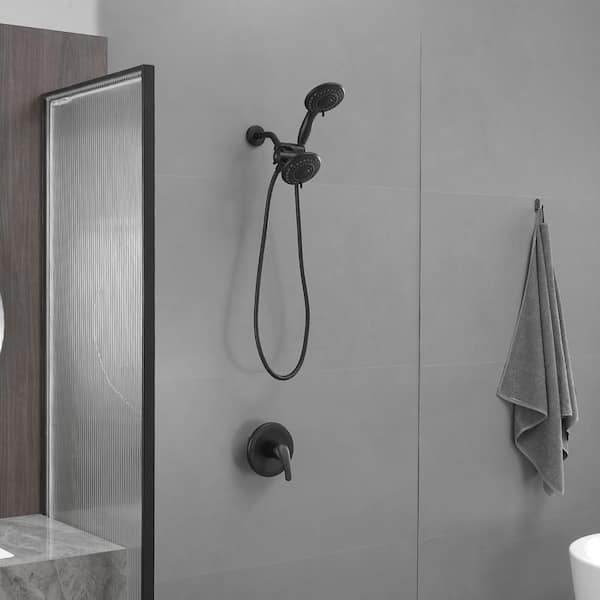 Single-Handle 6-Spray Dual Shower Faucet Set Trim Kit 1.8 GPM with Valve and Filtered Handheld Shower Head in. Black