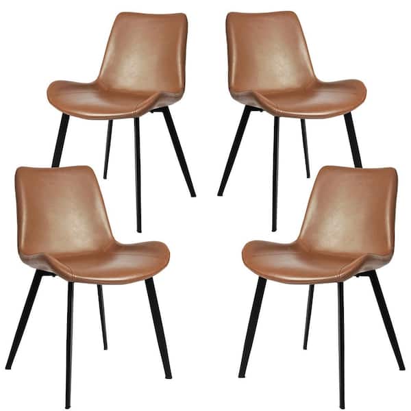 Unbranded Upholstered Faux Leather Dining Accent Side Chairs with Sturdy Black Metal Legs, Set of 4, Brown