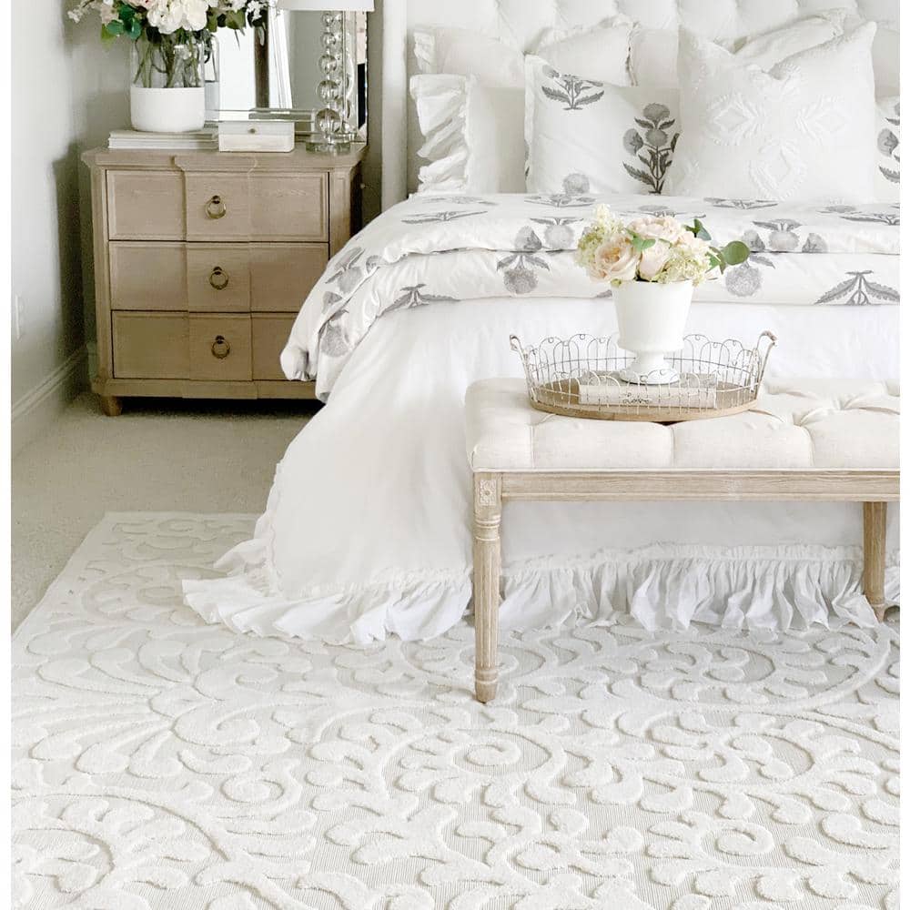 Natural Floral Rectangular Synthetic Indoor/Outdoor Rug