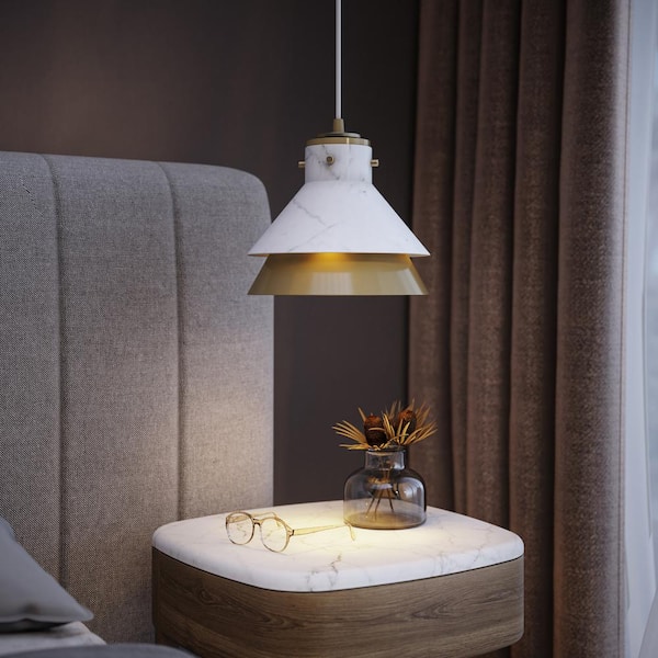 Avec 10 in. 1-Light Champagne Bronze White Luxe Pendant Light