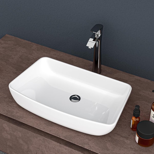 Staykiwi 24 in. Ceramic Rectangular Vessel Bathroom Sink in White