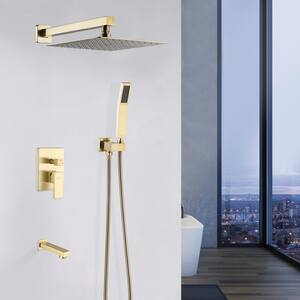 Single-Handle 1-Spray 2.5 GPM Tub and Shower Faucet with 12 in. Fixed Shower Head in Brushed Gold (Valve Included)