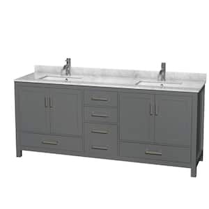 Sheffield 80 in. W x 22 in. D x 35 in. H Double Bath Vanity in Dark Gray with White Carrara Marble Top