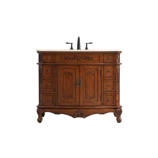 Unbranded Simply Living 42 in. W x 21 in. D x 36 in. H Bath Vanity in Teak with Cream Marble Top