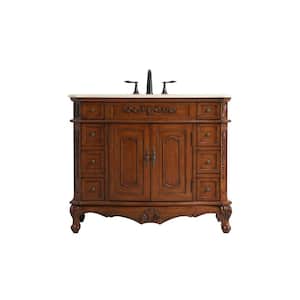 Timeless Home 42 in. W x 21 in. D x 36 in. H Single Bathroom Vanity in Teak with Cream Marble Top and White Basin