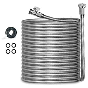 1/2 in. x 150 ft. Stainless Steel Garden Hose Set with Nickel Plated Brass On/Off Valve