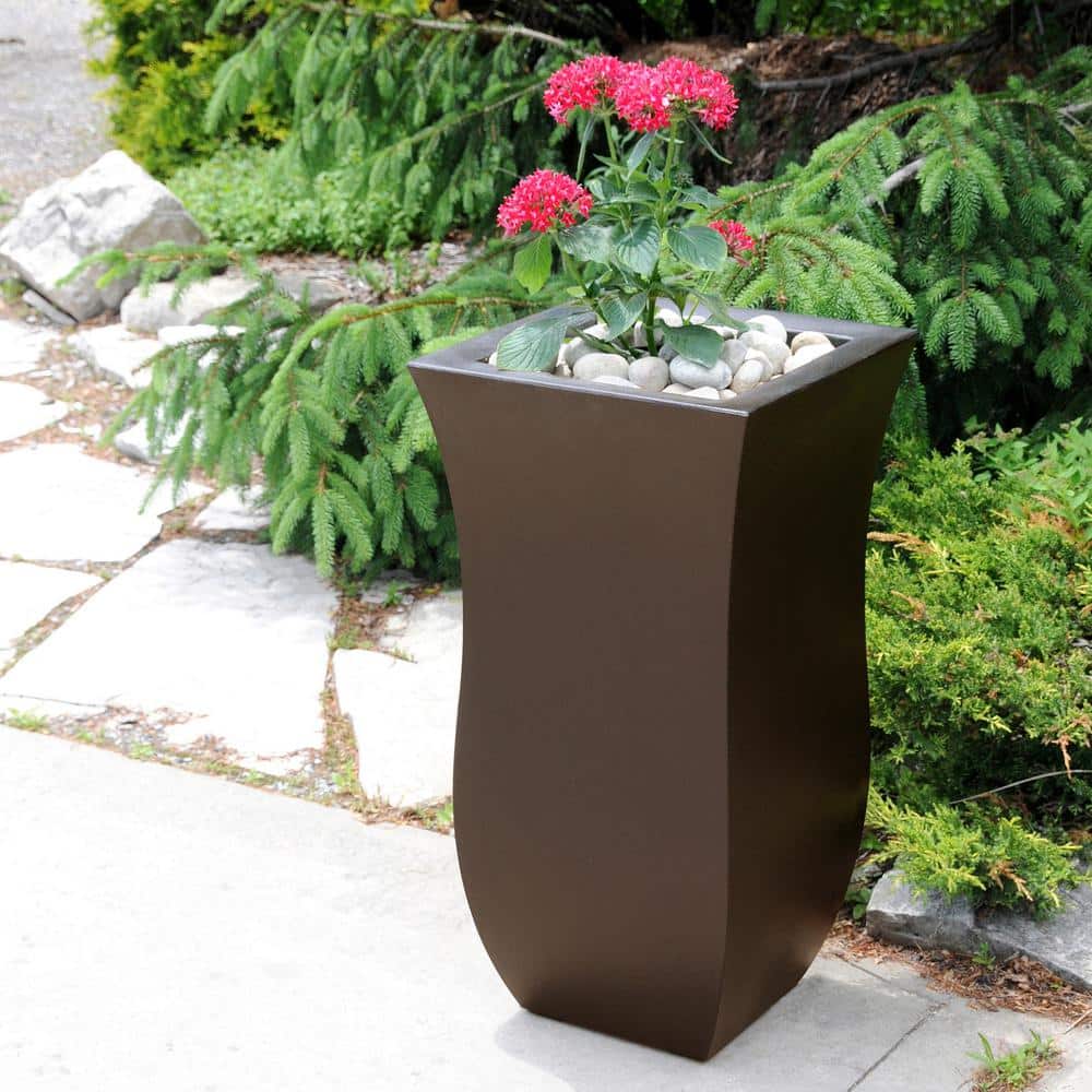 Espresso Polyethylene Tall Outdoor Planter with Double Wall