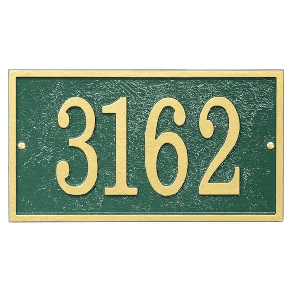 Whitehall Products Fast and Easy Rectangle House Number Plaque, Green/Gold