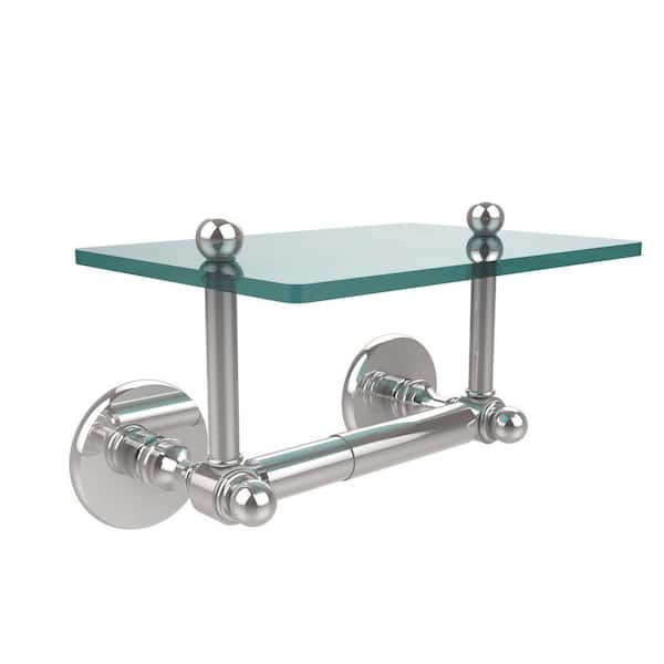 Allied Brass Prestige Skyline Collection Double Post Toilet Paper Holder with Glass Shelf in Polished Chrome