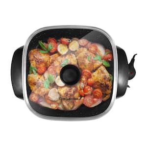 Gourmet Extra-Deep Black Electric Skillet with Glass Lid