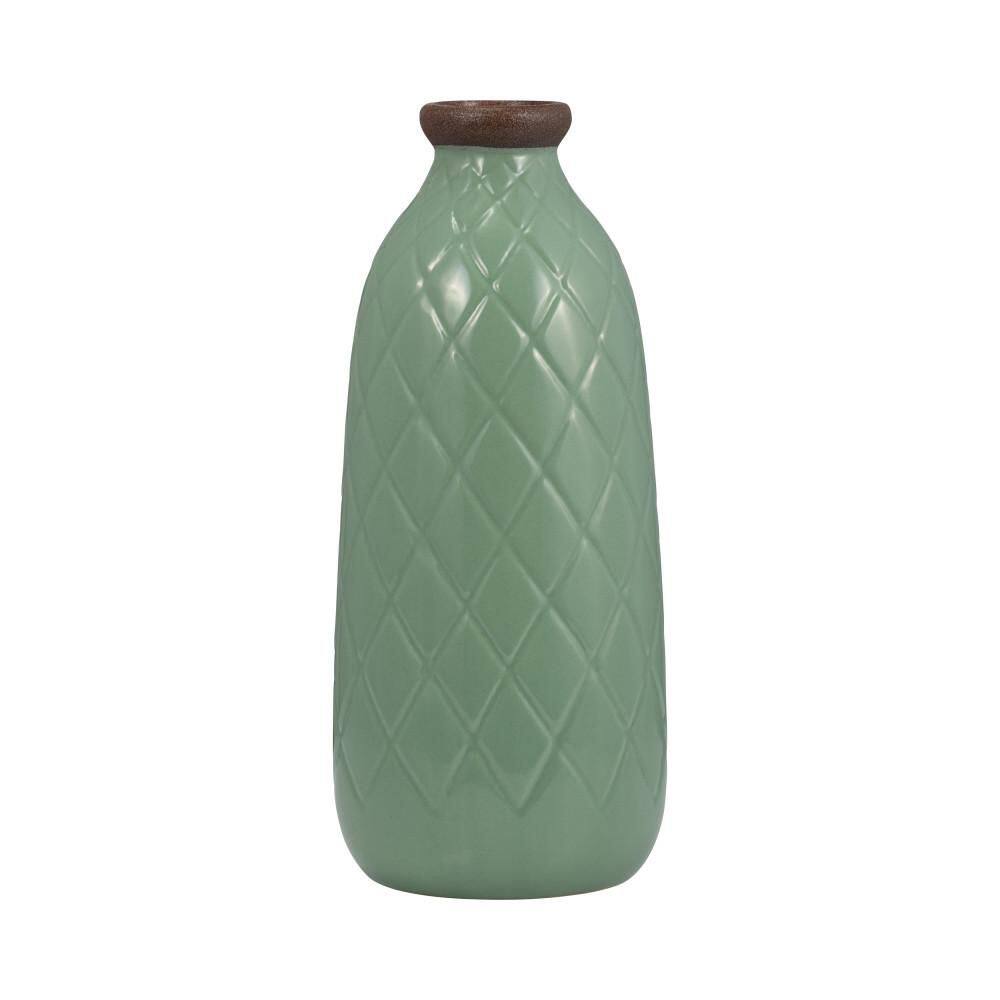 12 in. Green Ceramic Cylinder Decorative Vase with Plaid Textured Design price history on PriceWatchPro