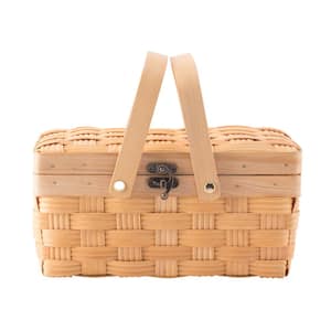 Small Woodchip Wooden Picnic Basket with Cover and Folding Handles