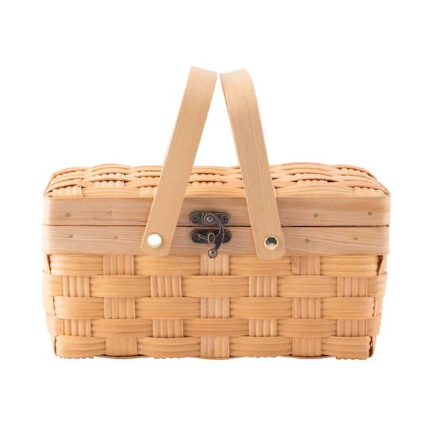 Storage Hamper Cloth Lined Gift Small WICKER PICNIC BASKET Straps & Handle 