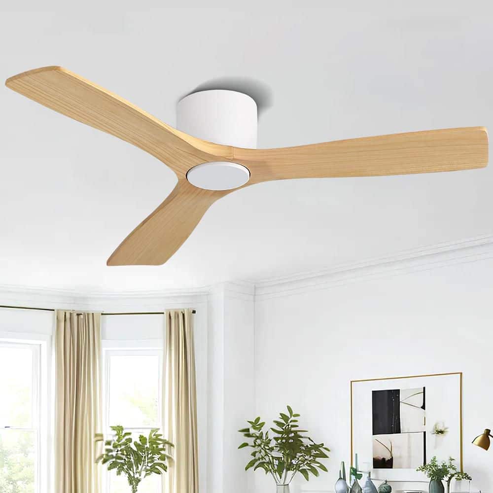 48 in. 3 Blades DC Motor Indoor Flush Mount Ceiling Fan with Remote Wood Color