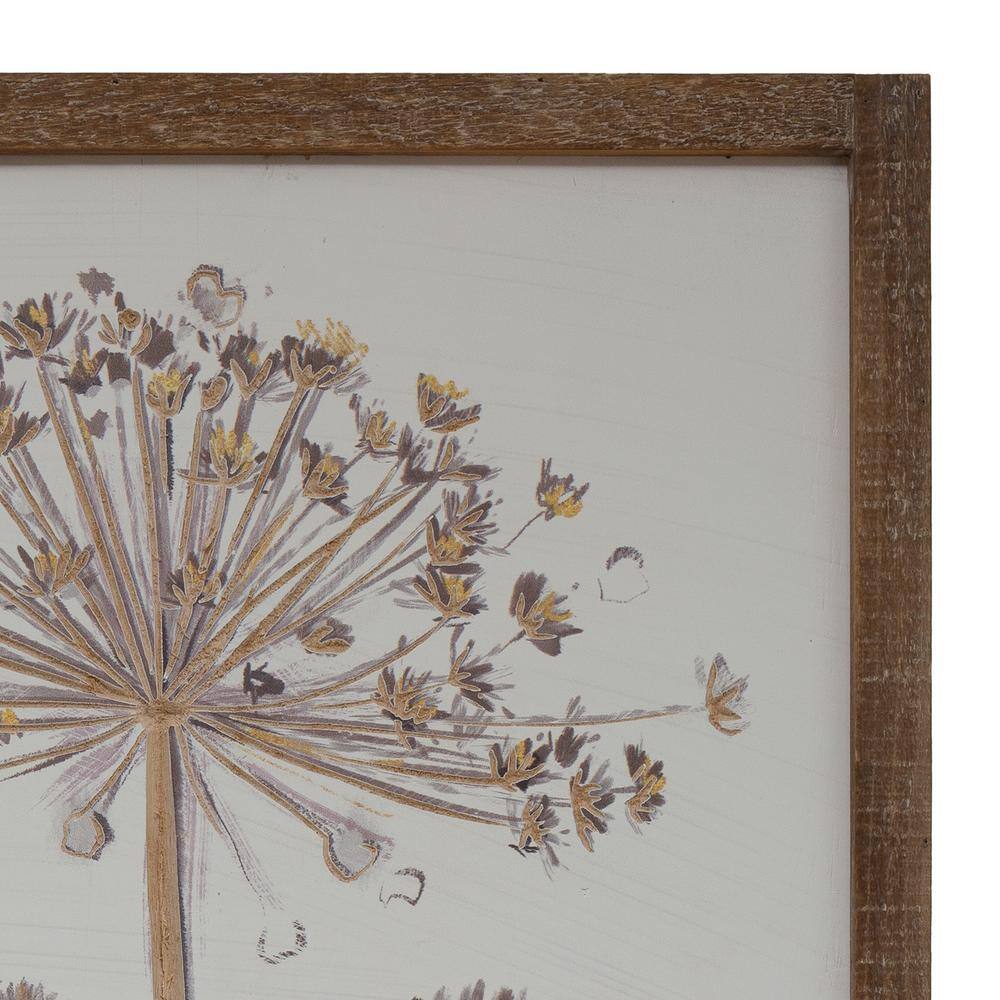 Cream Engraved Wood Flower Wall Art Set with Natural Frame