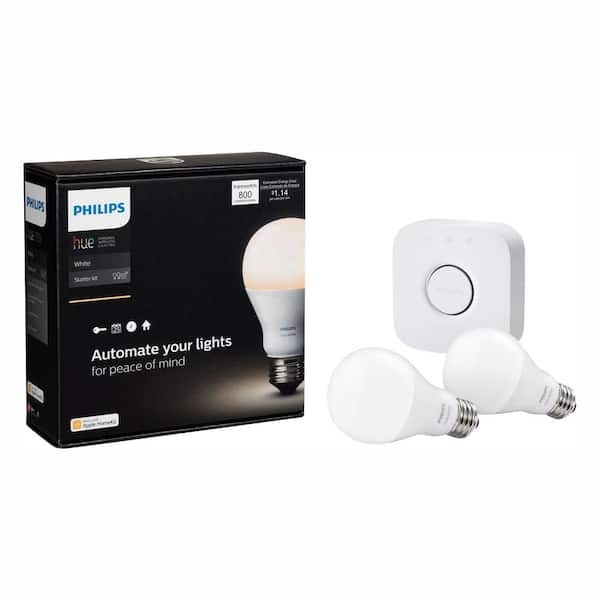 Vuil Individualiteit specificeren Philips Hue White A19 LED 60W Equivalent Dimmable Smart Wireless Lighting  Starter Kit (2 Bulbs and Bridge)-455287 - The Home Depot
