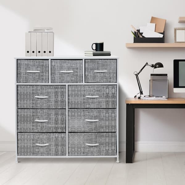 Cerbior Wide Drawer Dresser Storage Organizer 5-Drawer Closet Shelves, Sturdy Steel Frame Wood Top with Easy Pull Fabric Bins