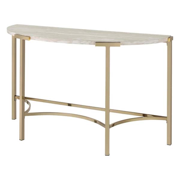 Furniture of America Loomic 48.13 in. Champagne and White Haft-Circle Faux Marble Console Table