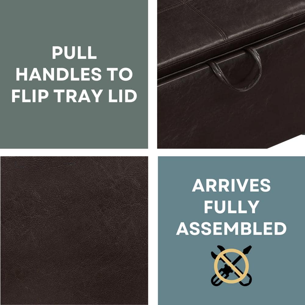 Espresso Faux Leather Versatile Storage Ottoman with Tray