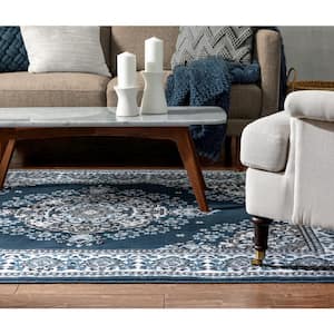 Persa Malika Traditional Medallion Persian Floral Dark Blue 5 ft. 3 in. x 7 ft. 3 in. Area Rug