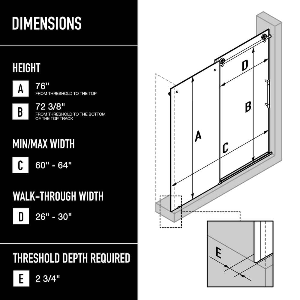 Elan Cass Chrome Frameless Sliding Shower Door with Clear Glass