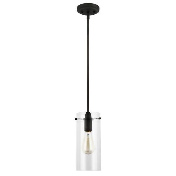 Light Society Montreal 1-Light Clear/Oil Rubbed Bronze Pendant with Glass Shade