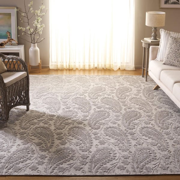 Mirage 9 ft. x 12 ft. Gray Geometric Floral Leafs Area Rug
