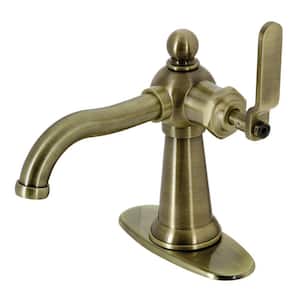 Knight Single-Handle Single-Hole Bathroom Faucet with Push Pop-Up and Deck Plate in Antique Brass