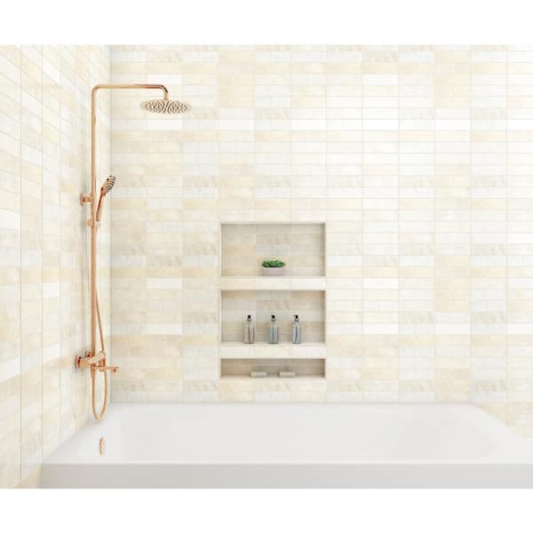 Sample-Cloe Glossy Creme 4 in. x 5 in. Ceramic Wall Subway Tile
