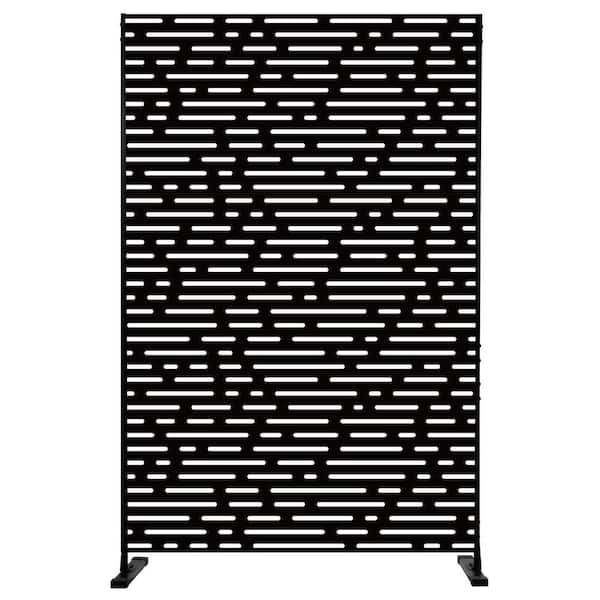 KOZYARD 74 in. H x 47 in. W Black Metal Privacy Screen Decorative Outdoor Divider with Stand for Deck Patio Balcony(Dotted Line)