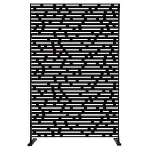 74 in. H x 47 in. W Black Metal Privacy Screen Decorative Outdoor Divider with Stand for Deck Patio Balcony(Dotted Line)