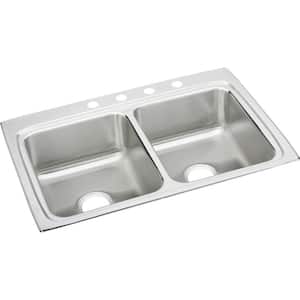 Lustertone Drop-in Stainless Steel 33 in. 3-Hole Double Bowl Kitchen Sink
