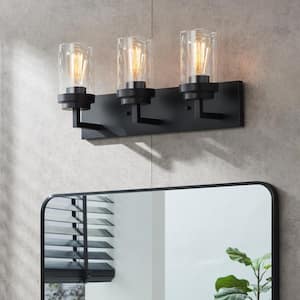 20.5 in. 3-Light Black Vanity Light with Clear Glass Shade