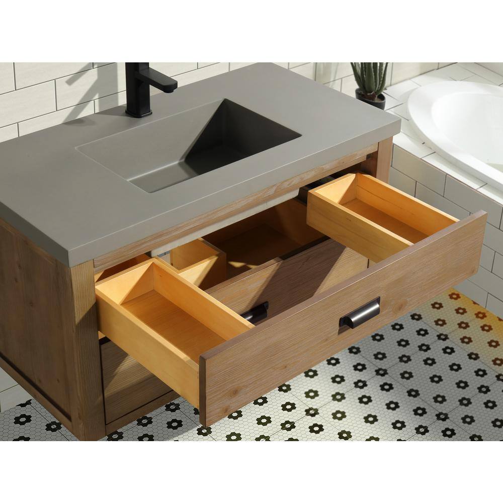 Kane 36" Weathered Fir Floating Bathroom Vanity with Cement Countertop