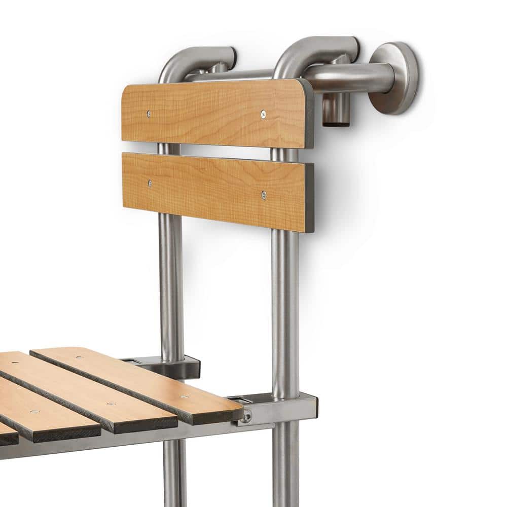 Adjustable Teak and Stainless Steel Foldable Shower Seat