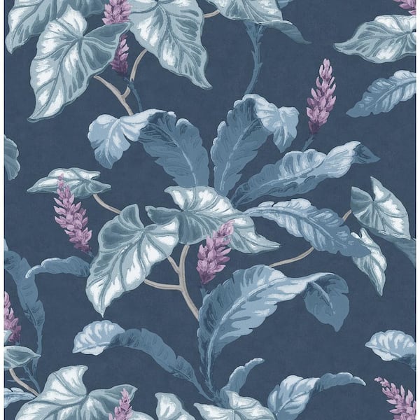 Brewster Home Fashions Meridian Parade Blue Tropical Leaves Wallpaper Sample