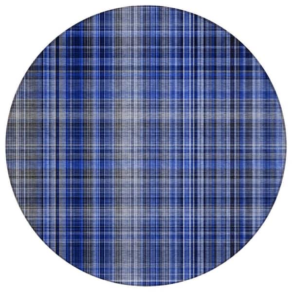 Chantille ACN541 Navy 8 ft. x 8 ft. Round Machine Washable Indoor/Outdoor Geometric Area Rug