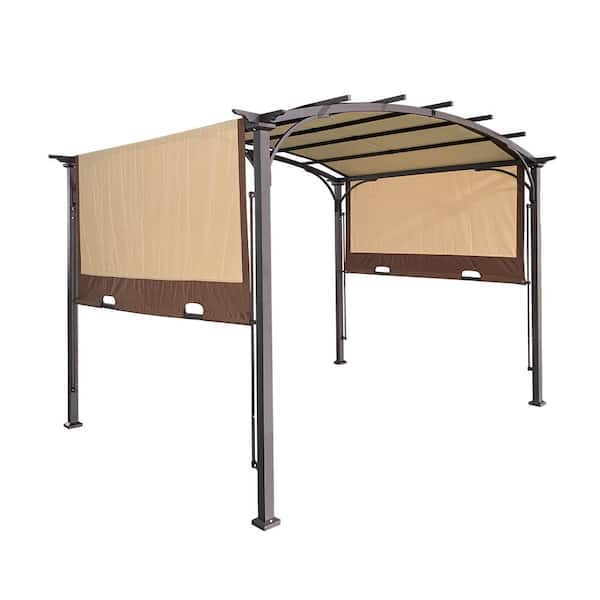 Tenleaf 11 ft. x 9 ft. Beige Outdoor Pergola Rectangular Shade Canopy Arched Gazebo with Adjustable Waterproof Sunshade Pergola