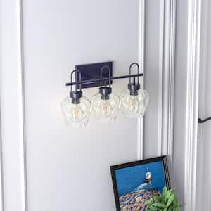 Houston 18.1 in. W 3-Light Matte Black Modern Wall Sconce with Hanging Bell Clear Glass Shade