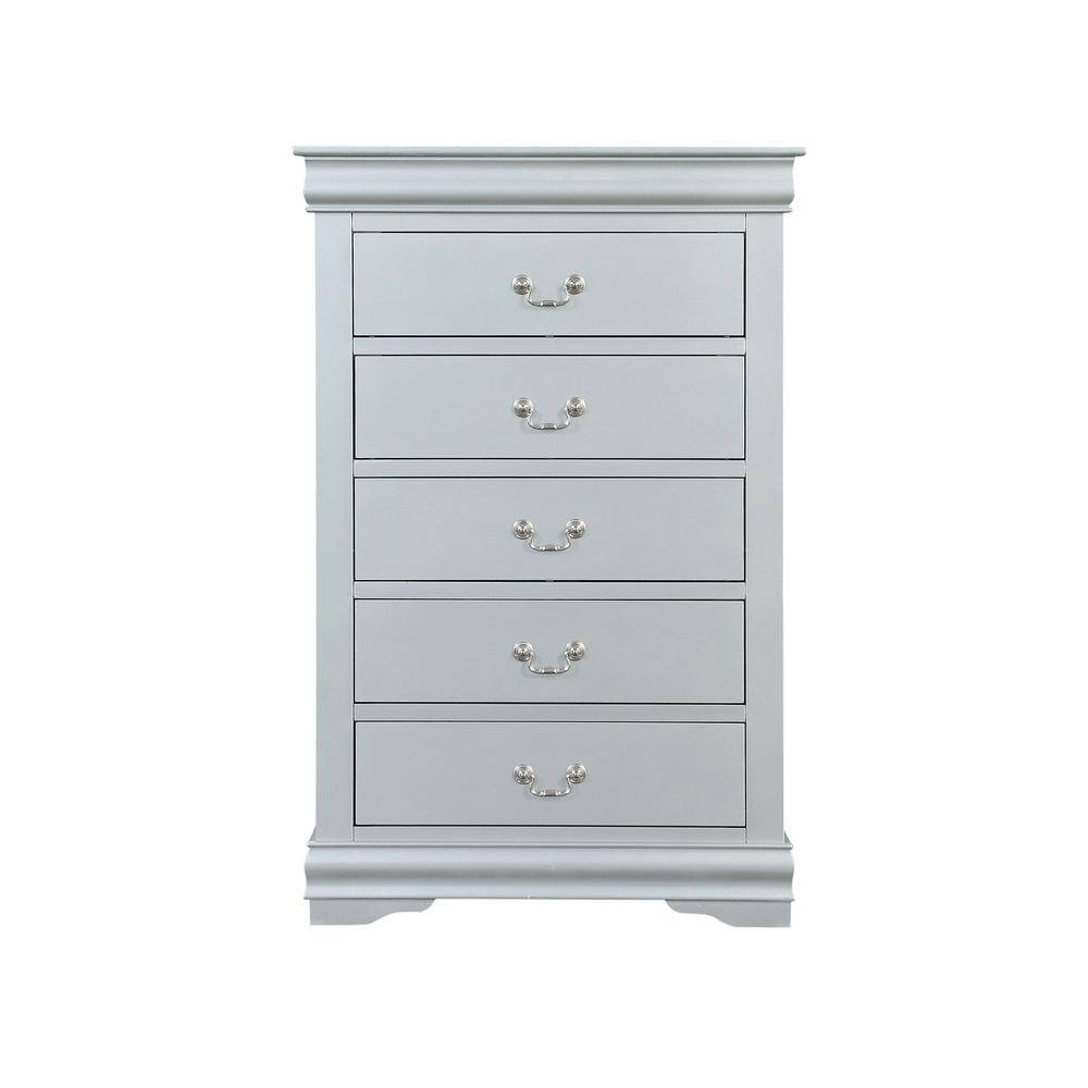 Traditional Style Five Drawer Wooden Chest with Bracket Base  Gray- Saltoro Sherpi