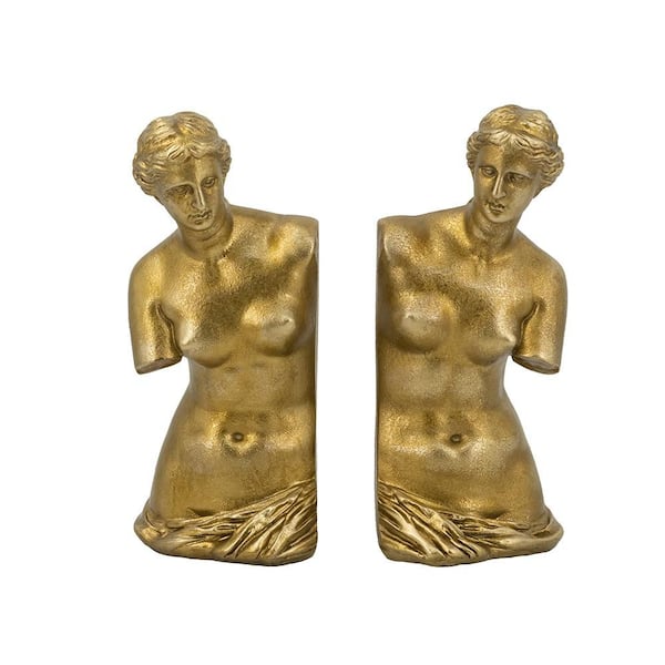 Set of 2 4. 5x5x10" Venus de Milo Bust Bookends with Gold Finish