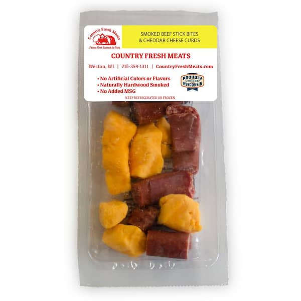 COUNTRY FRESH MEATS Smoked Beed Stick Bites and Cheddar Cheese Curds, Meat and Cheese Snack