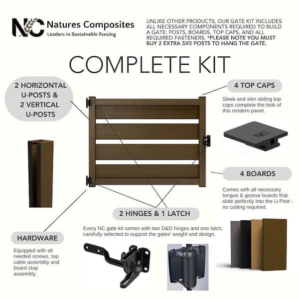 Natures Composites Composite Modern Horizontal Privacy ( 3 .5 ft. H x 4 ft. W) Raven (Black) Perimeter Fence Gate