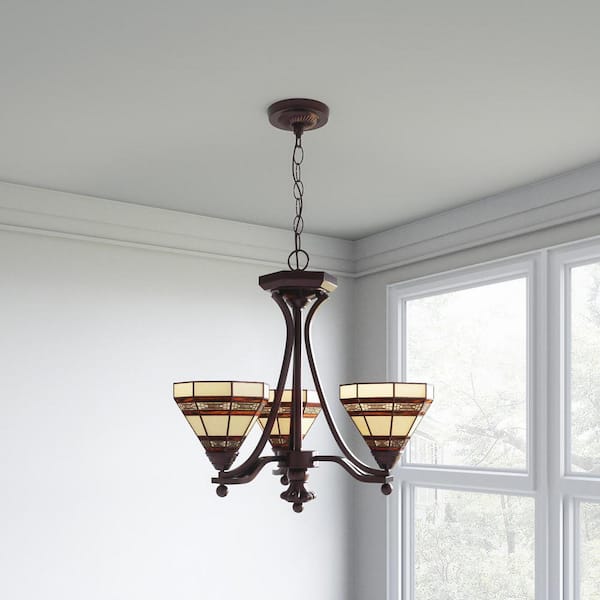 Hampton Bay Addison 3-Light Oil Rubbed Bronze Shaded Chandelier with Tiffany Style Glass Shades