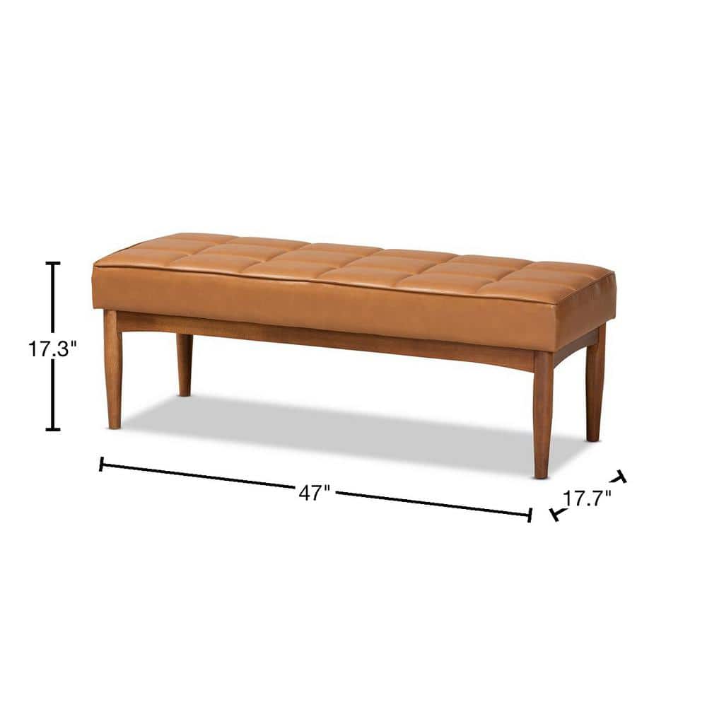 Sanford Tan Faux Leather Walnut Brown Dining Bench